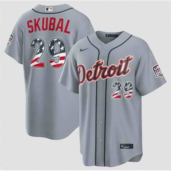 Men Detroit Tigers  29 Tarik Skubal Grey 2026 USA 250 Fourth of July Stitched Baseball Jersey