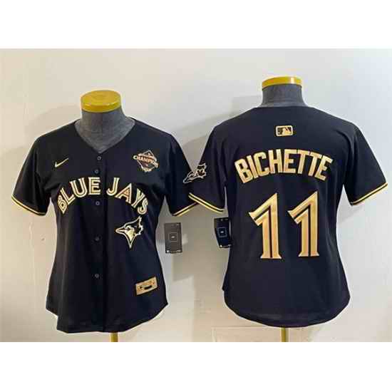 Women Toronto Blue Jays 11 Bo Bichette Black Gold 2025 American League Champions Limited Stitched Baseball Jersey