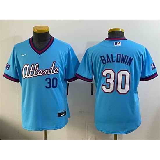 Youth Atlanta Braves 30 Drake Baldwin Powder Blue 2026 City Connect Stadium Stitched Baseball Jersey