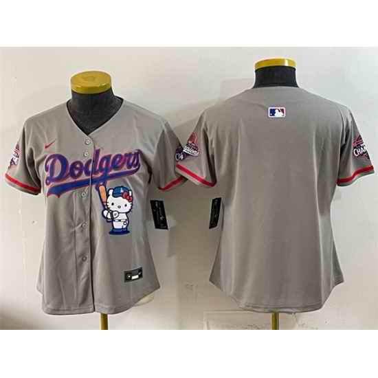 Women Los Angeles Dodgers Blank Grey Hello Kitty Night 2025 World Series Champions Patch Stitched Baseball Jersey