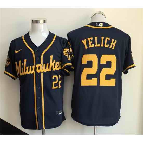 Men Milwaukee Brewers 22 Christian Yelich Navy 2025 Stitched Baseball Jersey