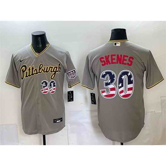 Men Pittsburgh Pirates  30 Paul Skenes Grey 250 Fourth of July Stitched Baseball Jersey