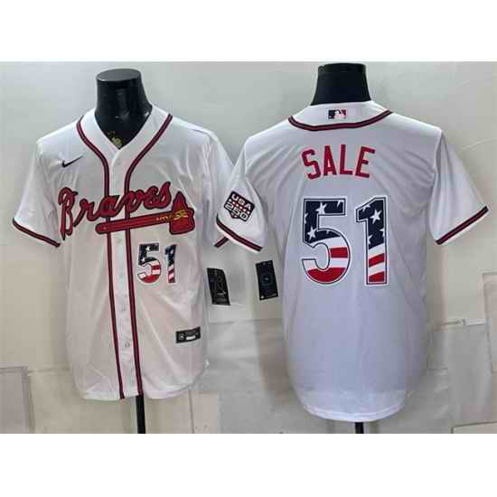 Men Atlanta Braves  51 Chris Sale White USA 250 Fourth of July Home Stadium Stitched Baseball Jersey