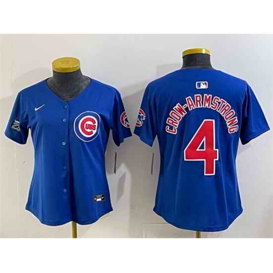 Women Chicago Cubs 4 Pete Crow Armstrong Royal Ryne Sandberg Tribute Vapor Limited V2 Stitched Baseball Jersey