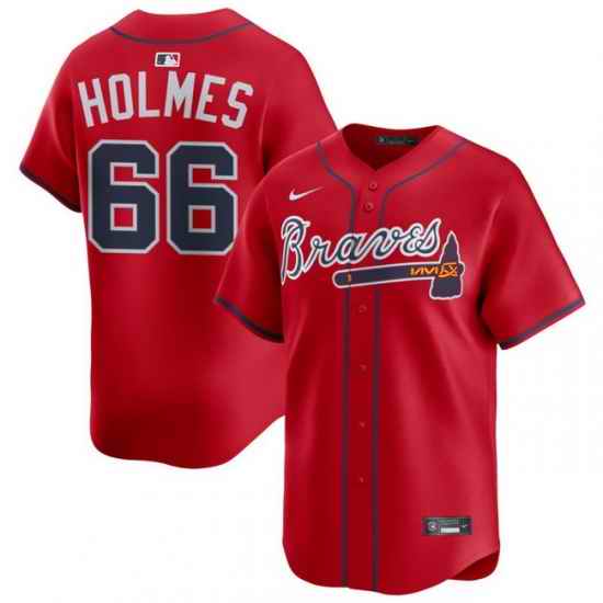 Men Atlanta Braves Nike Alternate Limited Jersey Red Holmes Grant 66