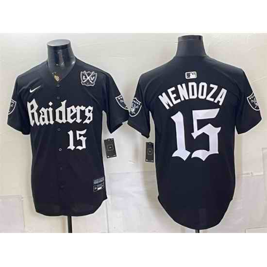 Men Las Vegas Raiders  15 Fernando Mendoza Black  Gothic Sin City Shadows Edition  With 65th Anniversary Patch Vapor Limited Stitched Baseball Jersey