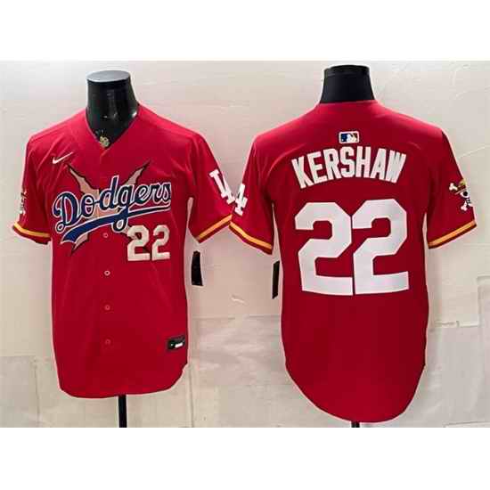 Men Los Angeles Dodgers x One Piece  22 Clayton Kershaw Red Vapor Premier Limited Stitched Baseball Jersey