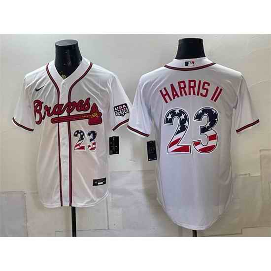 Men Atlanta Braves  Michael Harris II White USA 250 Fourth of July Home Stadium Stitched Baseball Jersey
