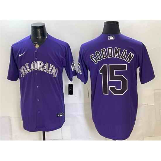 Men Colorado Rockies 15 Hunter Goodman Purple Stitched Baseball Jersey