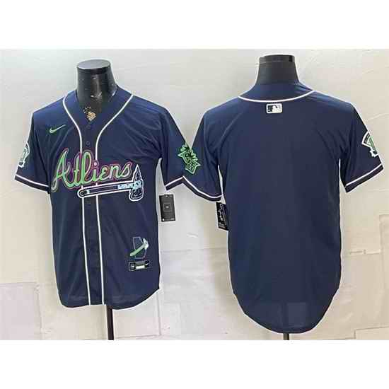 Men Atlanta Braves Blank Navy Galaxy With Outkast Patch Vapor Limited Stitched Baseball Jersey