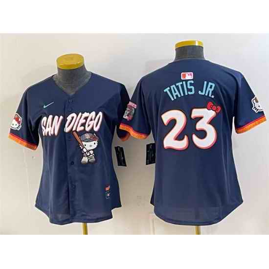 Women San Diego Padres X Hello Kitty Fernando Tatis Jr Obsidian 2026 City Connect Stadium Stitched Baseball Jersey Run Small