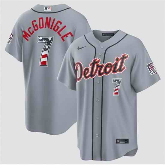 Men Detroit Tigers  7 Kevin McGonigle Grey 2026 USA 250 Fourth of July Stitched Baseball Jersey
