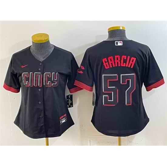 Women Cincinnati Reds 57 Julian Garcia Black City Connect Stitched Baseball Jersey Run Small