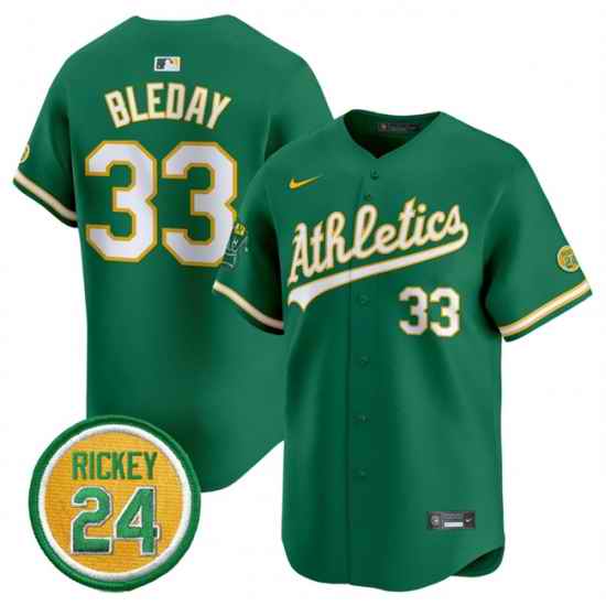 Men Oakland Athletics 33 JJ Bleday Green 2024 Limited With Rickey Henderson Patch Stitched Jersey