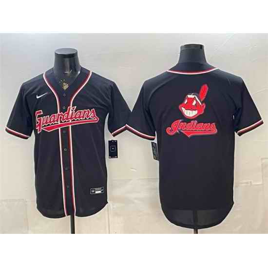 Men Cleveland Guardians Team Big Logo 2026 Fashion Replica Black Out Stitched Baseball Jersey