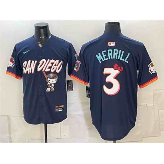 Men San Diego Padres X Hello Kitty 3 Jackson Merrill Obsidian 2026 City Connect Stadium Stitched Baseball Jersey