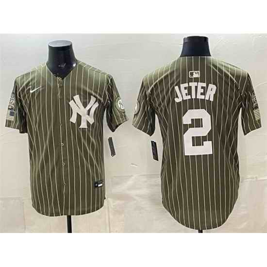 Men New York Yankees  2 Derek Jeter Olive 2026 Armed Forces Day Salute To Service Stitched Baseball Jersey