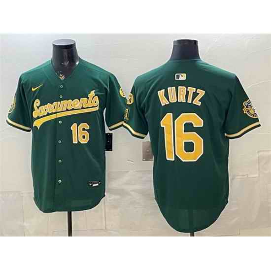 Men Oakland Athletics  16 Nick Kurtz 2026 Green Alternate Sacramento Celebrating 125 Years Vapor Limited Stitched Baseball Jersey