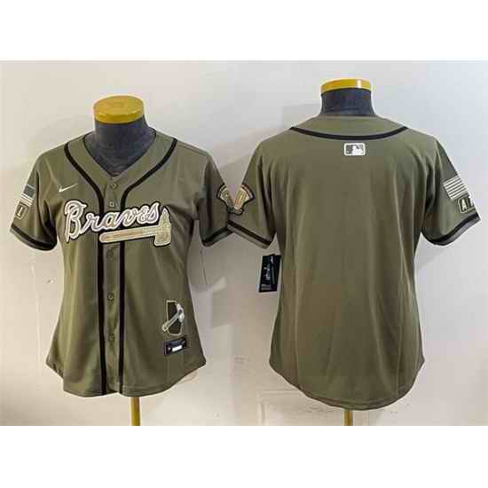 Women Atlanta Braves Blank Olive 2026 Armed Forces Day Stitched Baseball Jersey