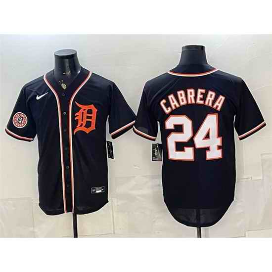 Men Detroit Tigers  24 Miguel Cabrera 2026 With Patch Fashion Replica Black Out Stitched Baseball Jersey