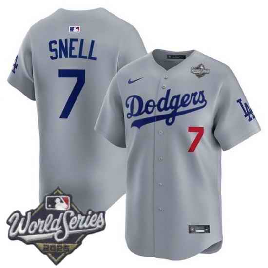 Men Los Angeles Dodgers 7 Blake Snell 2025 World Series Cool Base Stitched Baseball Jersey Gray