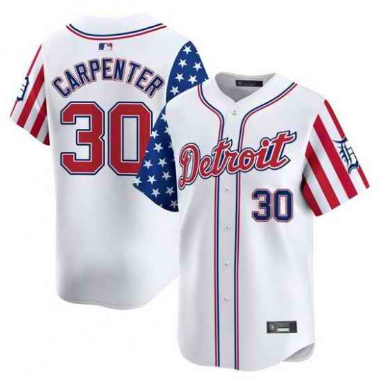 Men Detroit Tigers 30 Kerry Carpenter White 2025 Independence Day Vapor Premier Limited Stitched Baseball Jersey