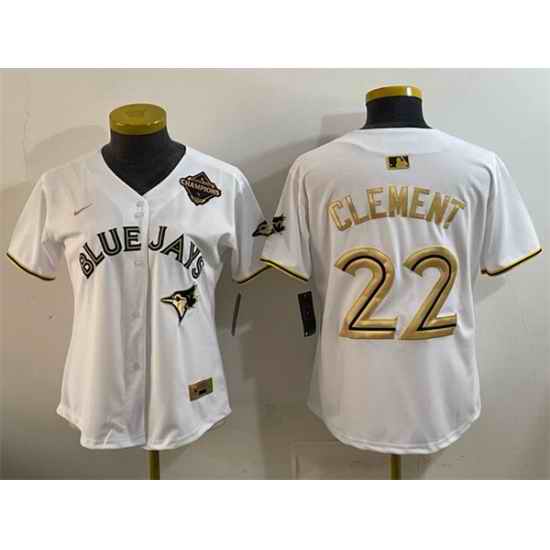 Youth Toronto Blue Jays 22 Ernie Clement White Gold 2025 American League Champions Limited Stitched Baseball Jersey