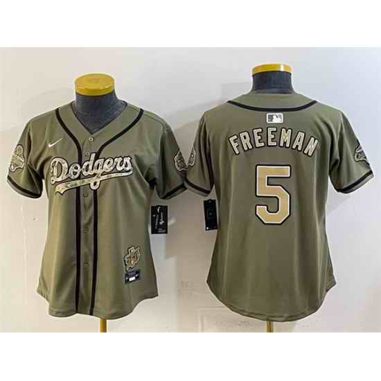 Women Los Angeles Dodgers  5 Freddie Freeman Olive 2026 Military Appreciation Game Day Stitched Baseball Jersey