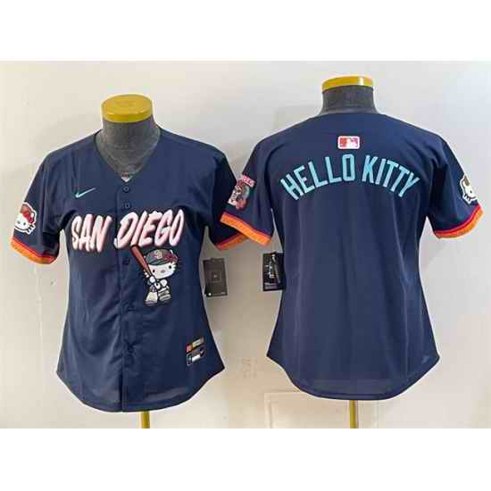 Women San Diego Padres X Hello Kitty Obsidian 2026 City Connect Stadium Stitched Baseball Jersey Run Small