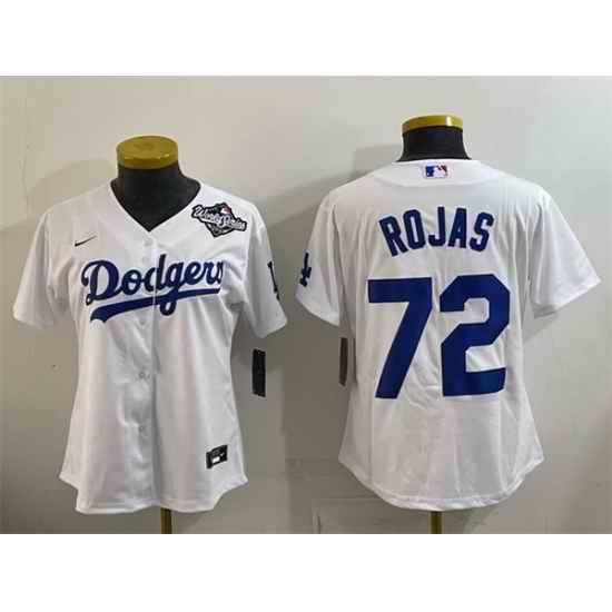 Women Los Angeles Dodgers 72 Miguel Rojas White 2025 World Series Home Cool Base Stitched Baseball Jersey