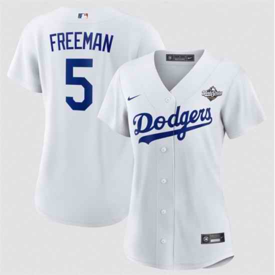 Women Los Angeles Dodgers 5 Freddie Freeman White 2025 World Series Home Cool Base Stitched Baseball Jersey