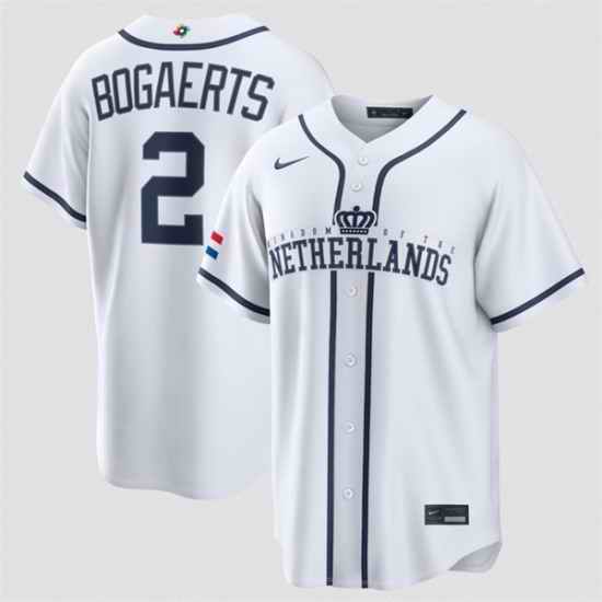Men Netherlands Baseball  2 Xander Bogaerts White 2026 World Baseball Classic Home Stadium Stitched Jersey