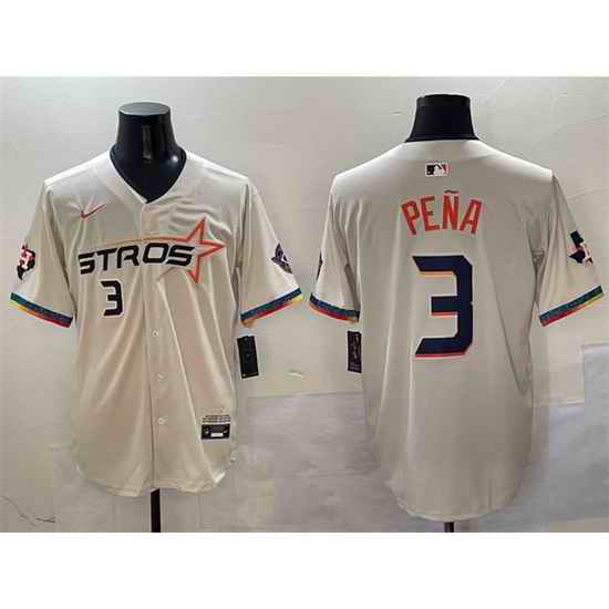 Men Houston Astros 3 Jeremy Pena Cream 2025 City Connect With Texas Patch Limited Stitched Baseball Jersey