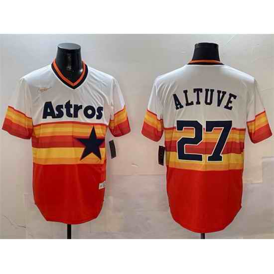 Men Houston Astros 27 Jose Altuve Orange Rainbow Cool Base Stitched Jersey