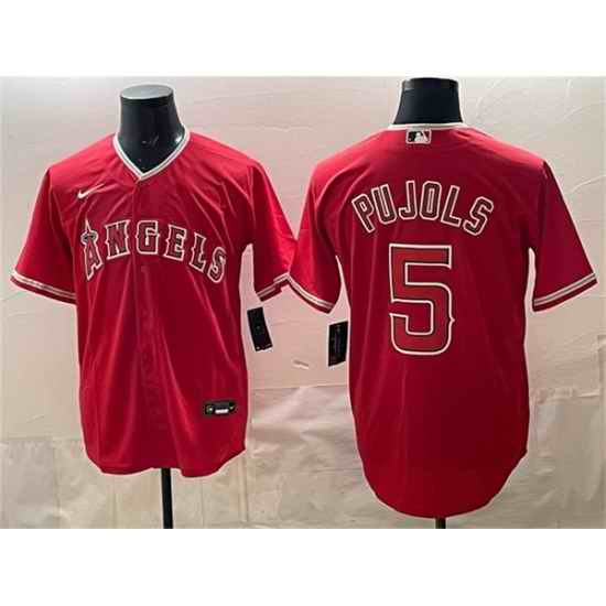 Men Los Angeles Angels  5 Albert Pujols Red Stitched Baseball Jersey