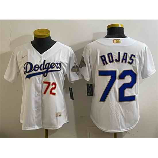 Women Los Angeles Dodgers  72 Miguel Rojas White 2026 Gold Collection Stadium Stitched Baseball Jersey Run Small