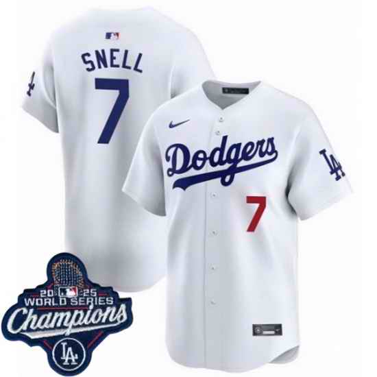 Men Los Angeles Dodgers 7 Blake Snell Cool Base 2025 World Champions Stitched Baseball Jersey White