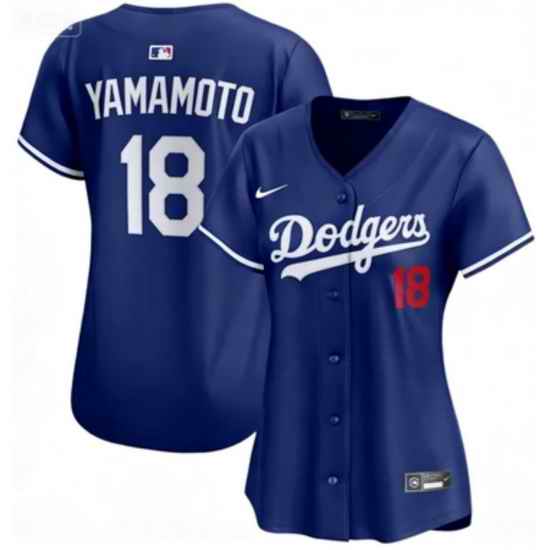 Women Los Angeles Dodgers 18 Yoshinobu Yamamoto Blue Flex Base Stitched Jersey