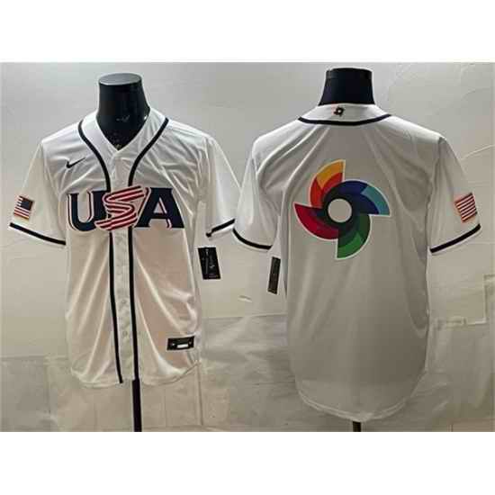 Men USA Baseball Team Big Logo White 2026 World Baseball Classic Home Stadium Stitched Jersey