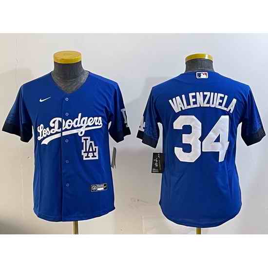 Youth Los Angeles Dodgers 34 Toro Valenzuela Royal 2024 World Series With Fernando Memorial Patch Alternate Limited Stitched Baseball Jersey  5