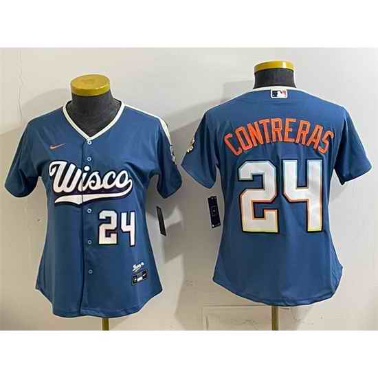 Youth Milwaukee Brewers 24 William Contreras Mineral Blue 2026 City Connect Stadium Stitched Baseball Jersey