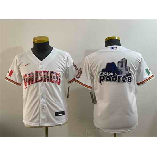 Youth San Diego Padres Team Big Logo White Mexico Cool Base Stitched Baseball Jersey
