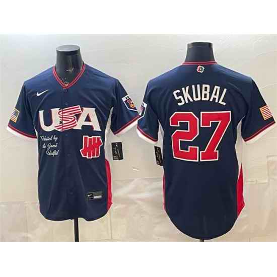 Men USA Baseball x Undefeated  27 Tarik Skubal Navy 2026 World Baseball Classic Stadium Stitched Jersey