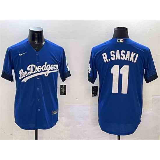 Men Los Angeles Dodgers 11 Roki Sasaki Royal City Connect Cool Base Stitched Baseball Jersey