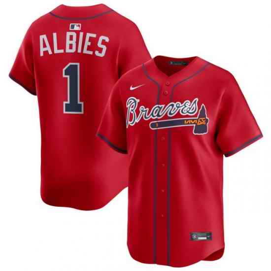 Men Atlanta Braves Nike Alternate Limited Jersey Red Albies Ozzie 1
