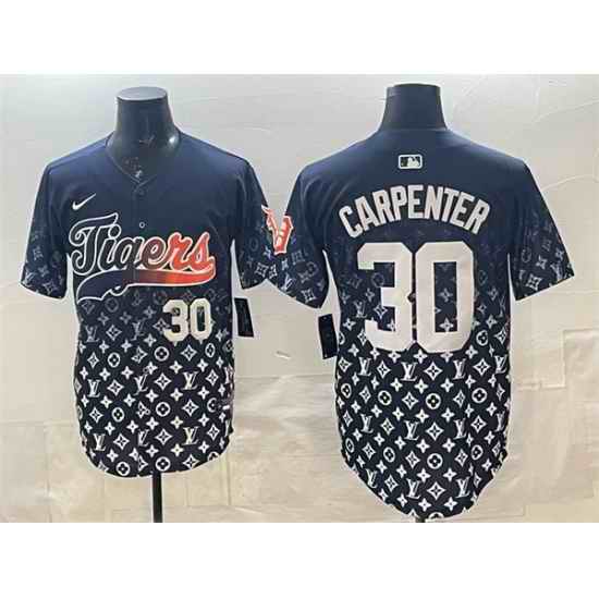 Men Detroit Tigers 30 Kerry Carpenter Navy With Patch Vapor Premier Limited Stitched Baseball Jersey