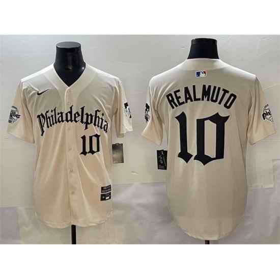 Men Philadelphia Phillies 10 J T  Realmuto Cream Gothic Vapor Limited Stitched Jersey