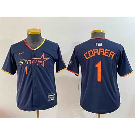 Youth Houston Astros 1 Carlos Correa Navy 2025 City Connect Limited Stitched Baseball Jersey