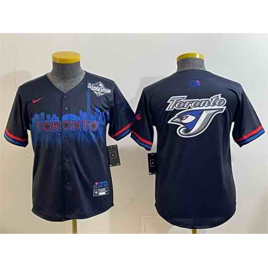 Youth Toronto Blue Jays Team Big Logo Navy 2025 World Series City Connect Limited Stitched Baseball Jersey