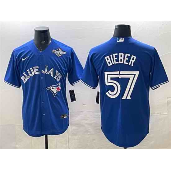 Men Toronto Blue Jays 57 Shane Bieber Royal 2025 World Series Cool Base Stitched Baseball Jersey